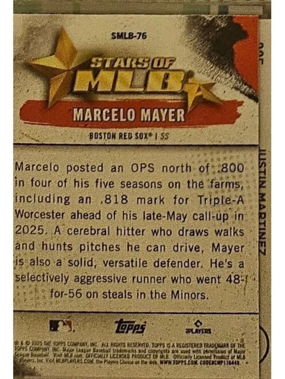 Marcelo Mayer Boston Red Sox 2025 Stars of MLB Topps Update RC SMLB-76 - Picture 2 of 2
